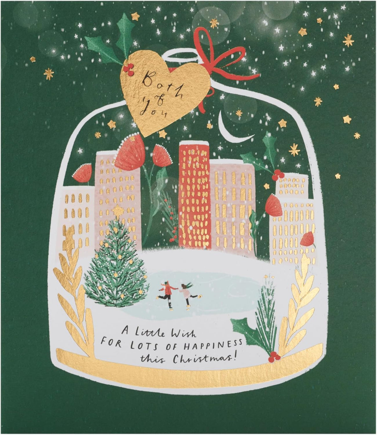 UK Greetings Christmas card for Both of You featuring a city ice rink scene, with festive holiday illustrations and winter scenery.