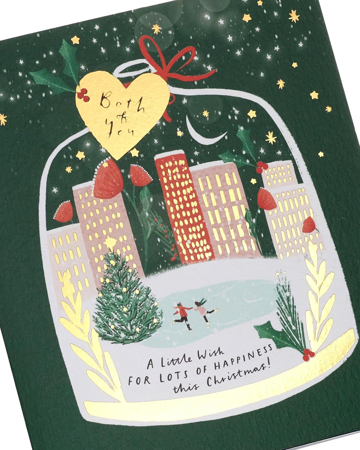 UK Greetings Christmas card for Both of You featuring a festive city ice rink design, cheerful winter scene with holiday decorations.