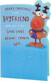 UK Greetings Christmas card for boyfriend featuring a funny reindeer design, perfect for holiday greeting occasions.