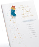 UK Greetings Christmas Card for Dad featuring a blue stocking design, perfect for holiday greetings and seasonal celebrations.