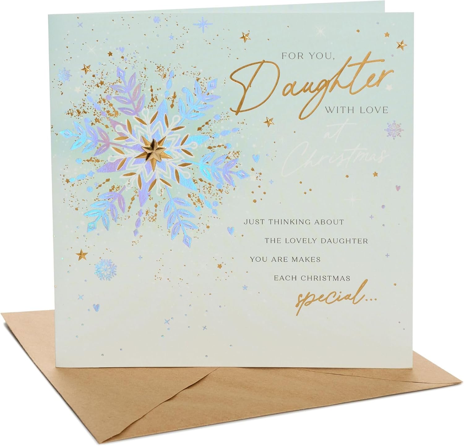 UK Greetings Christmas card for daughter featuring a snowflakes design, with festive holiday imagery and elegant winter accents.
