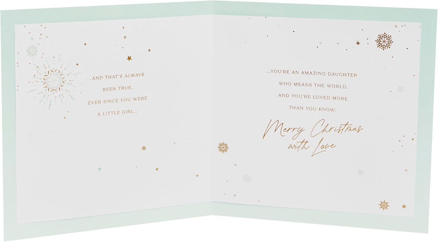 UK Greetings Christmas card for daughter featuring a snowflakes design, with festive holiday imagery and elegant lettering.
