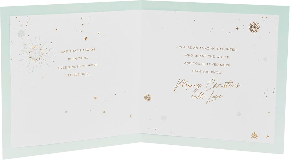 UK Greetings Christmas card for daughter featuring a snowflakes design, with festive holiday imagery and elegant lettering.