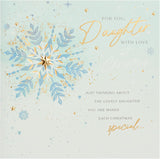 UK Greetings Christmas card for daughter with snowflake design, featuring festive holiday imagery and cheerful lettering.