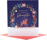 UK Greetings Christmas card for daughter featuring a cute reindeer design, ideal for festive holiday greetings.