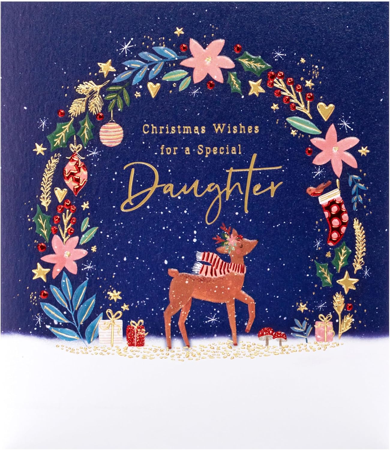 UK Greetings Christmas card for daughter featuring a cute reindeer design, ideal for sending festive holiday wishes.