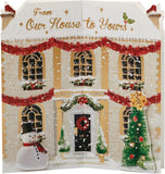 UK Greetings Christmas card for family featuring a festive house-shaped design, perfect for holiday greeting cards.