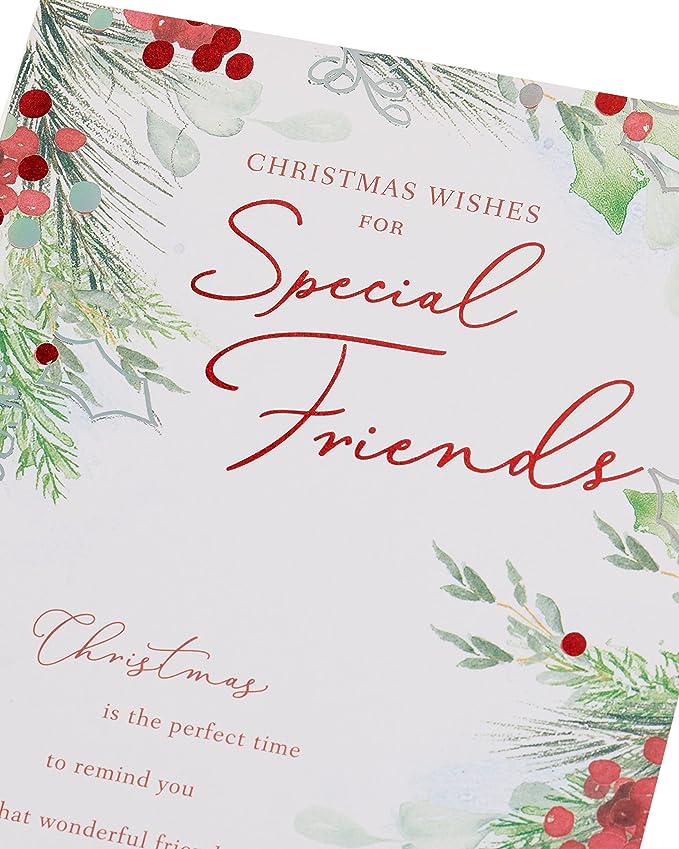 UK Greetings Christmas card for friend featuring mistletoe and verse design, with festive holiday imagery and greeting text.