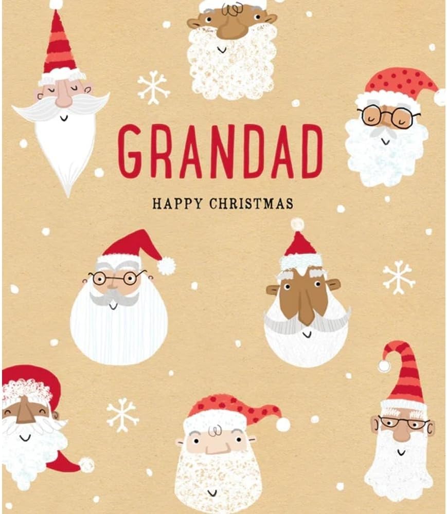 UK Greetings Christmas card for Grandad featuring Santa design, festive holiday greeting card with seasonal Santa illustration.