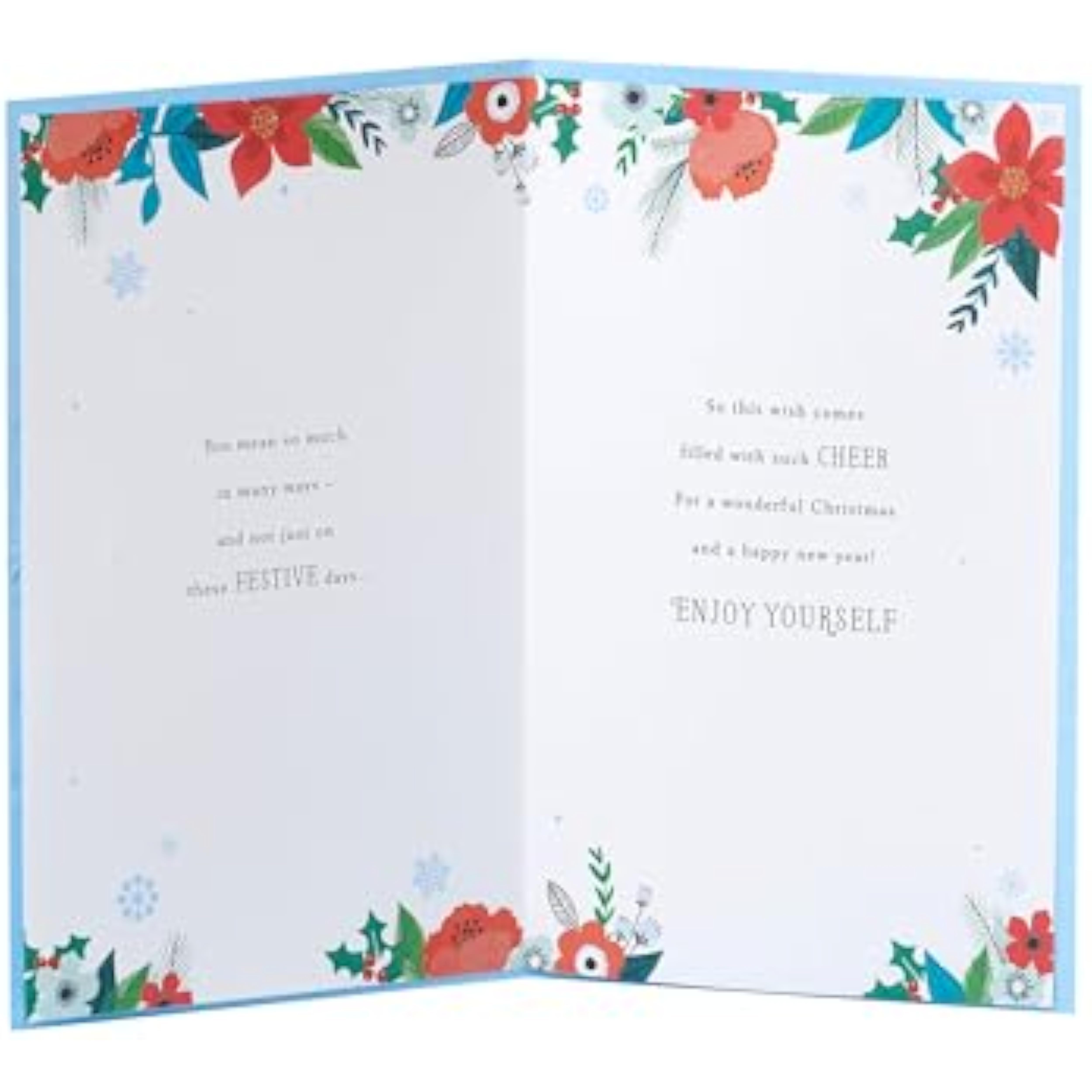 UK Greetings Christmas card for her and friend featuring a floral design, ideal for holiday greetings and festive wishes.