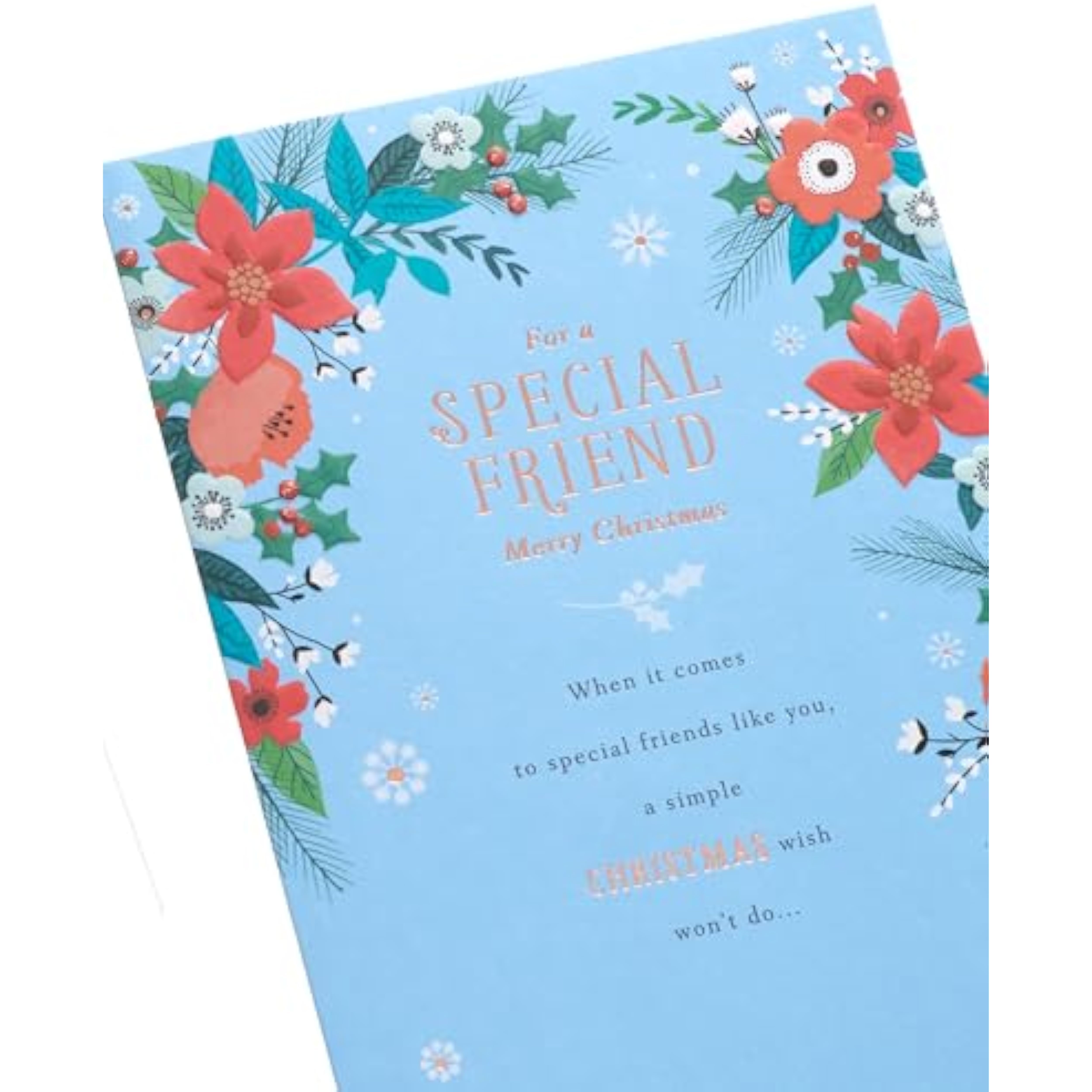 UK Greetings Christmas card for her or friend featuring a festive floral design, perfect for holiday greeting wishes.