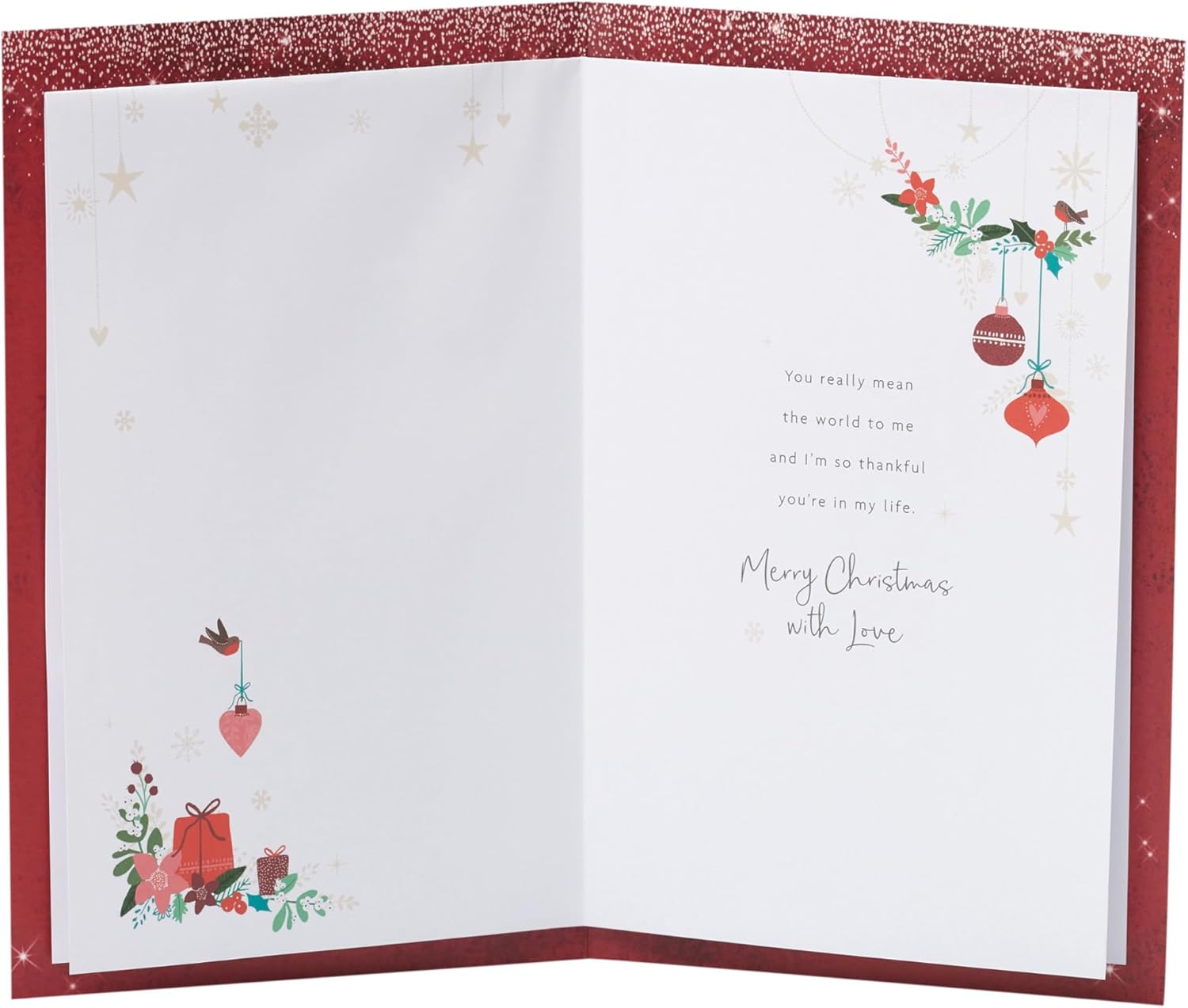 UK Greetings Christmas card for her or partner featuring a gold heart design, ideal for holiday greeting card occasions.