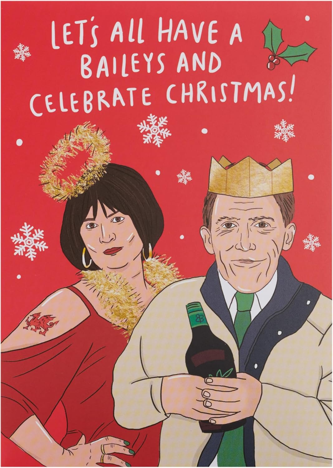 UK Greetings Christmas card featuring Nessa and Bryn design, suitable for him, her, or friends, with festive holiday imagery.