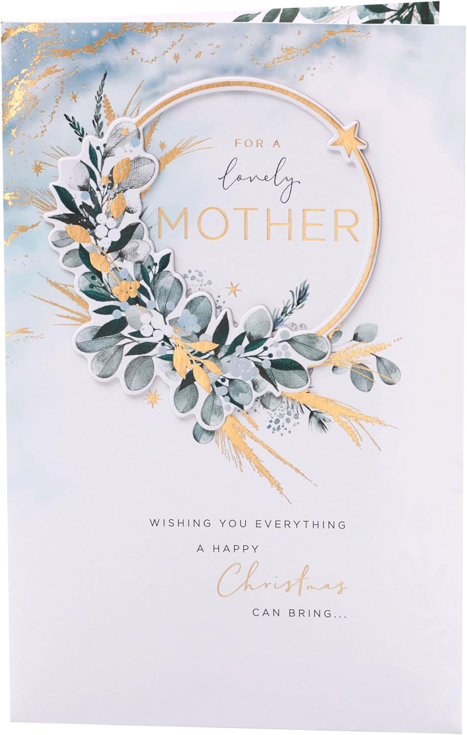UK Greetings Christmas card for mother featuring a floral design, showcasing festive holiday artwork and elegant floral illustrations.