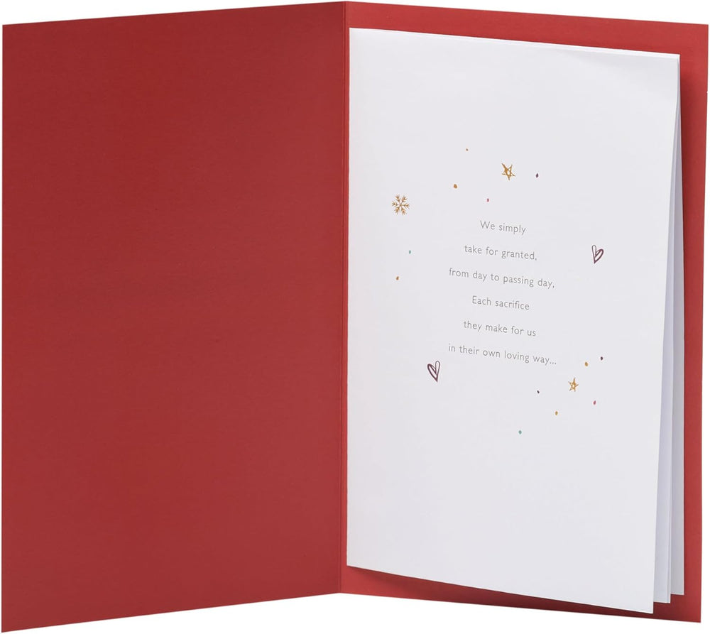 UK Greetings Christmas card for Mum and Dad featuring colorful baubles design, perfect for holiday greetings.