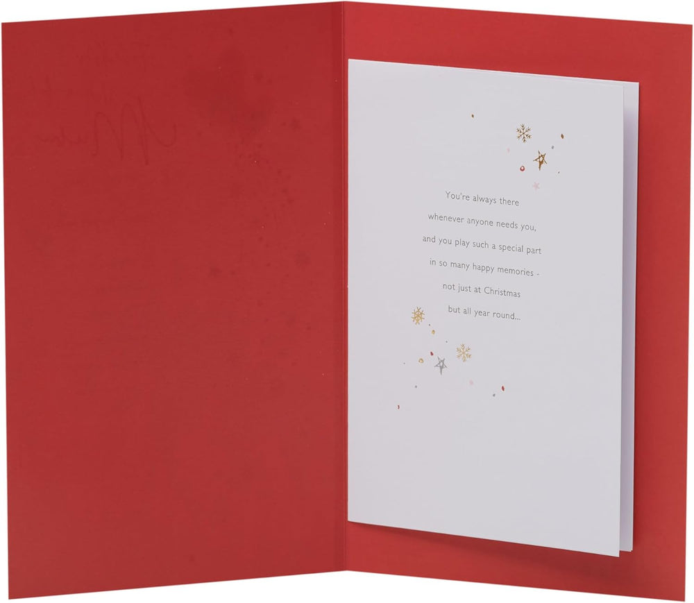 UK Greetings Christmas card for Mum featuring a heartfelt design, showcasing festive imagery and elegant holiday messaging.
