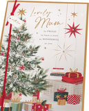 UK Greetings Christmas card for mum featuring a festive tree and presents design, perfect for holiday greetings.