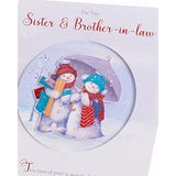 UK Greetings Christmas card for sister and brother-in-law featuring a snow couple design, perfect for holiday greetings.