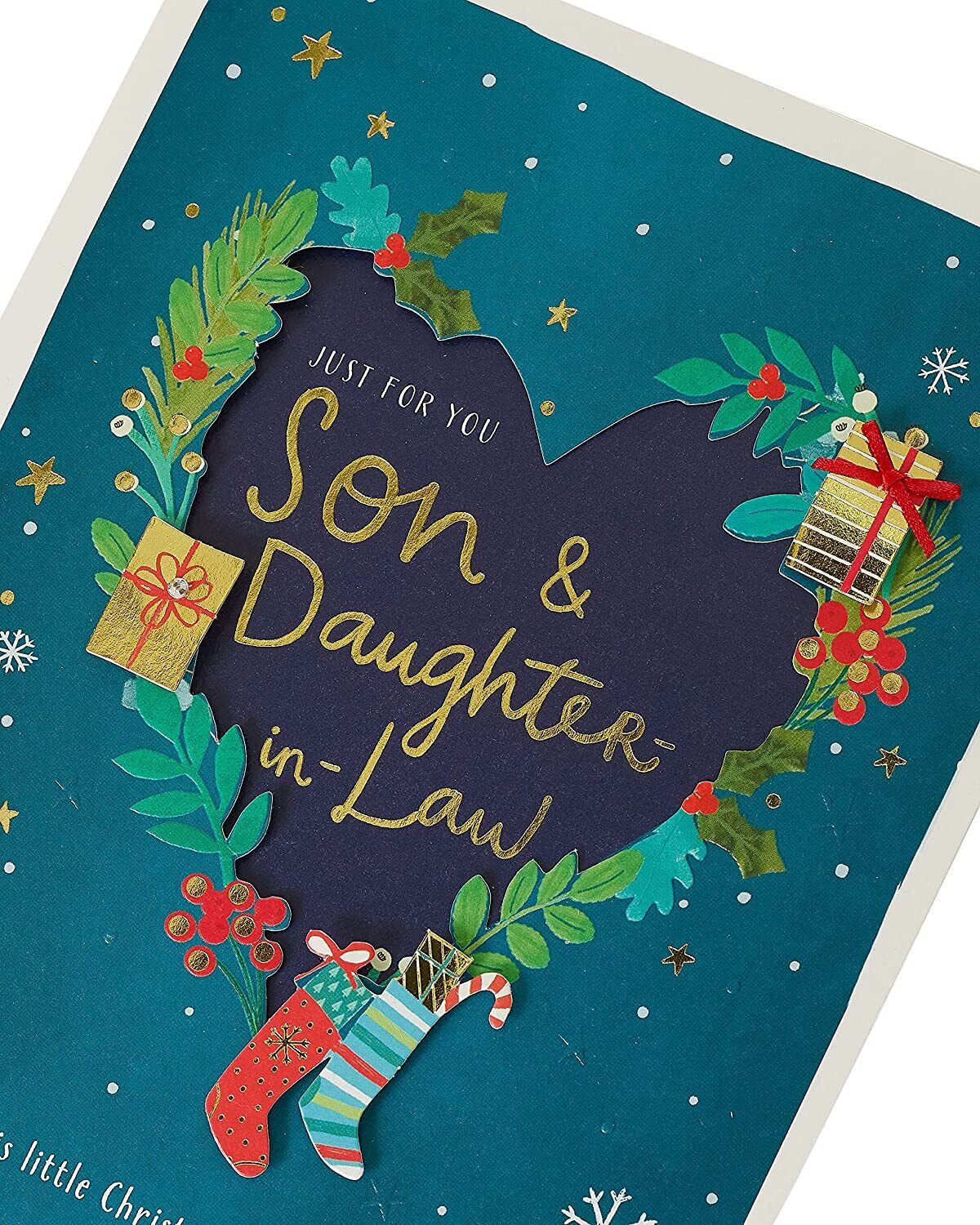 UK Greetings Christmas card for son and daughter, featuring festive design and heartfelt holiday message.
