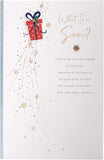 UK Greetings Christmas card for son with sentimental festive design, featuring holiday-themed artwork and heartfelt message.