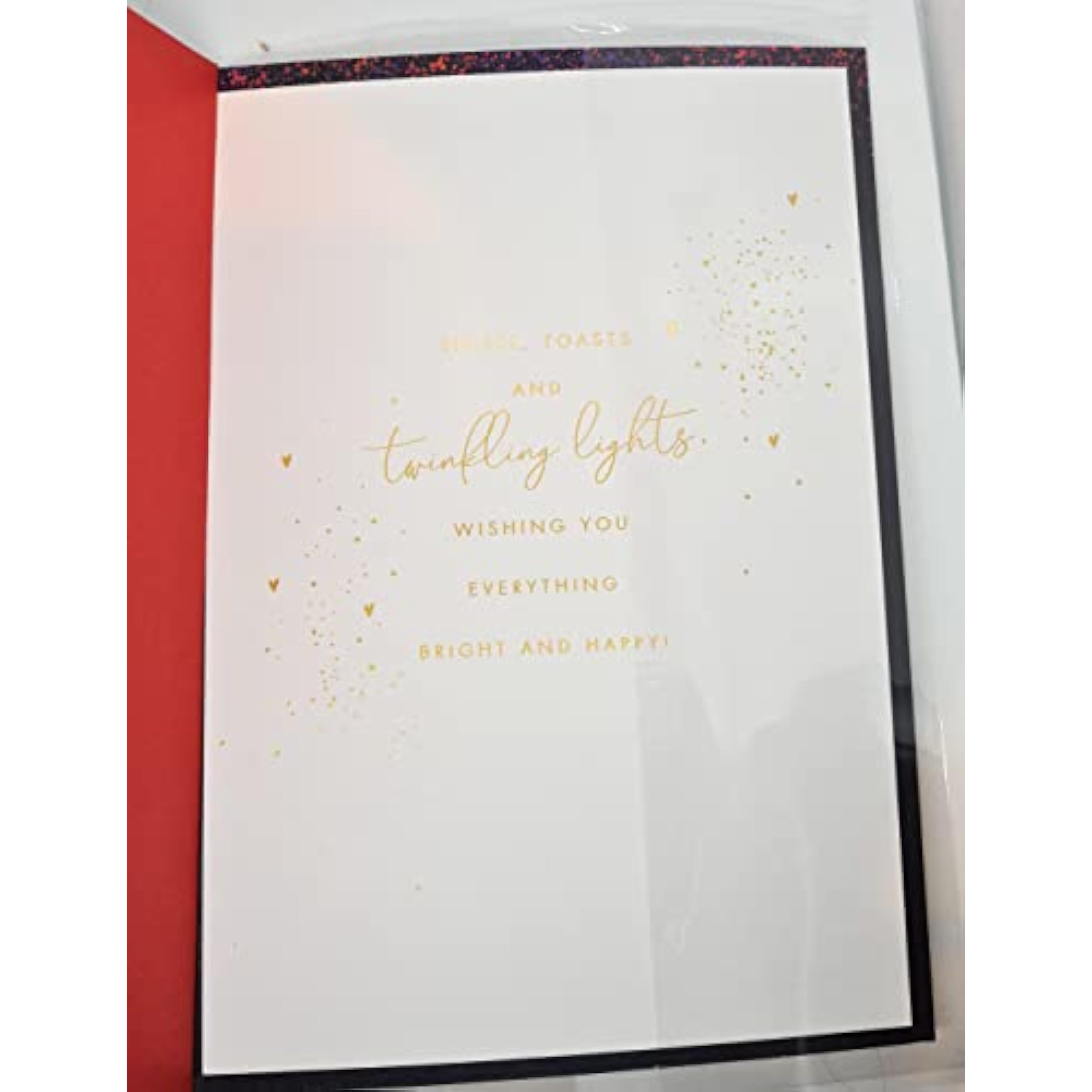UK Greetings Christmas card for special friends featuring festive drinks and a gold foil finish, showcasing holiday greeting card design.