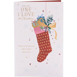 UK Greetings Christmas Card for the One I Love featuring a festive stocking design, perfect for holiday greetings.