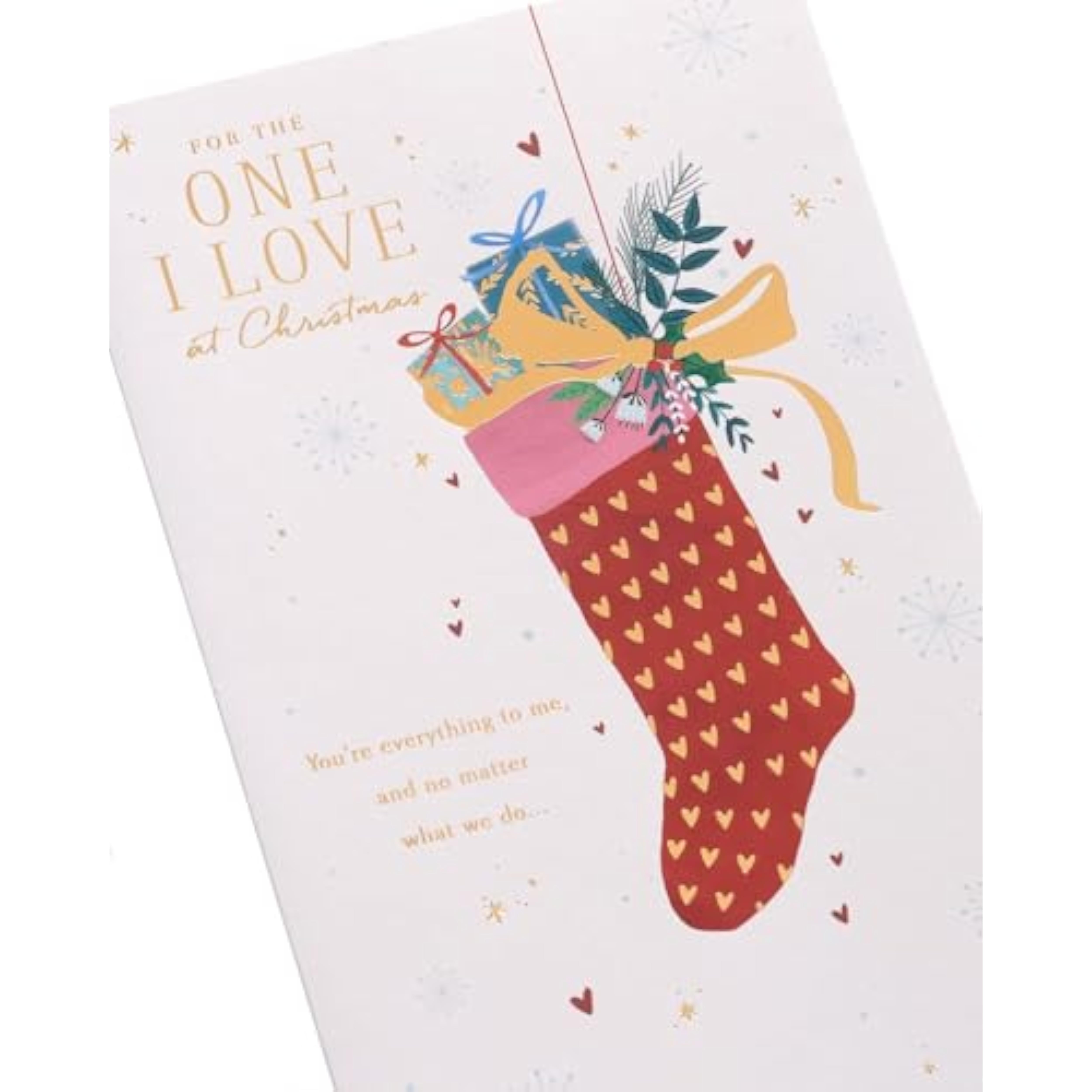 UK Greetings Christmas card for the one I love featuring a festive stocking design, perfect for holiday greeting cards.