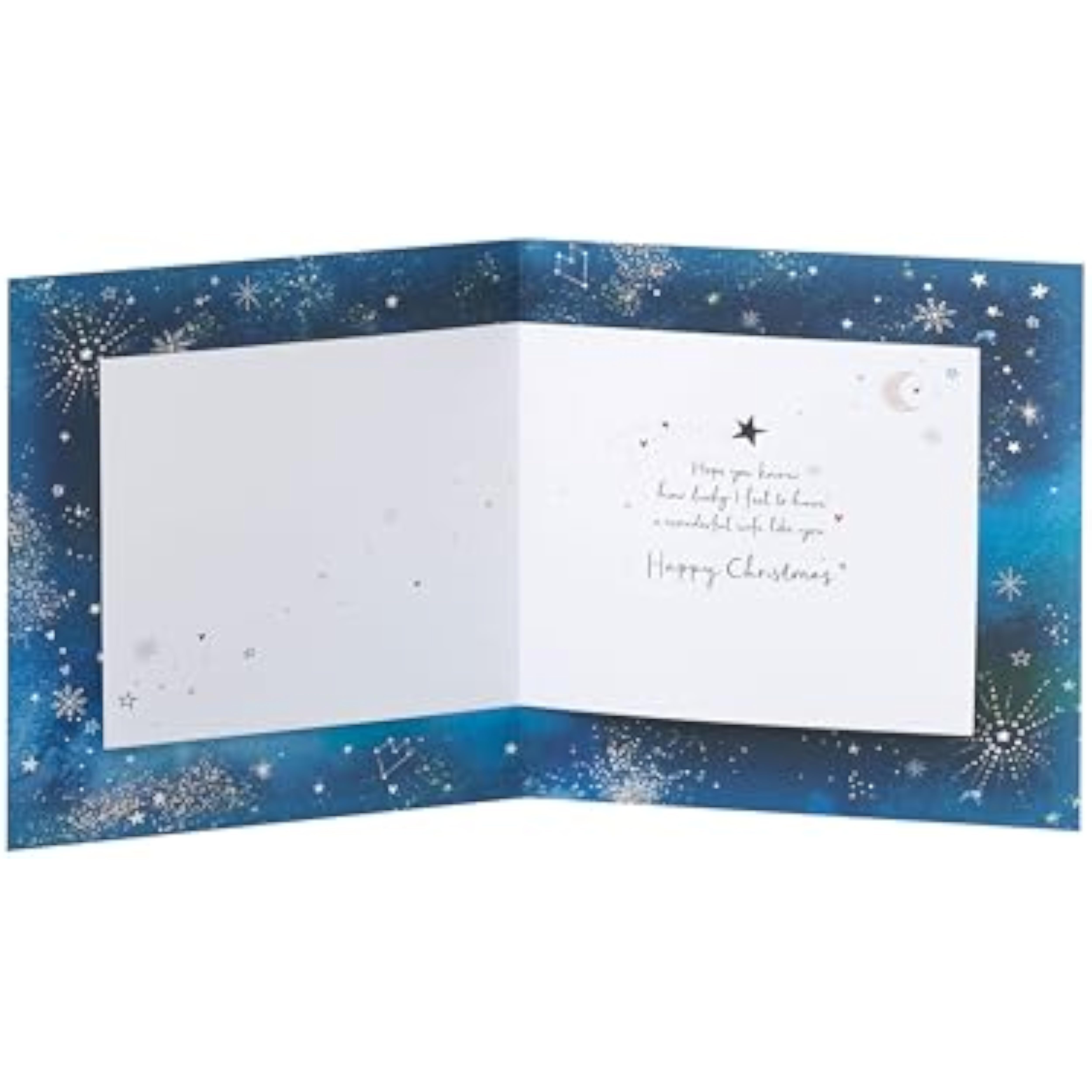 UK Greetings Christmas card for wife featuring a moon design, decorative greeting card for special holiday wishes.