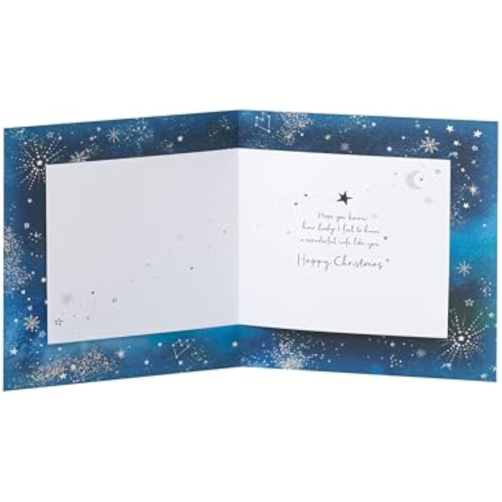 UK Greetings Christmas card for wife featuring a moon design, decorative greeting card for special holiday wishes.