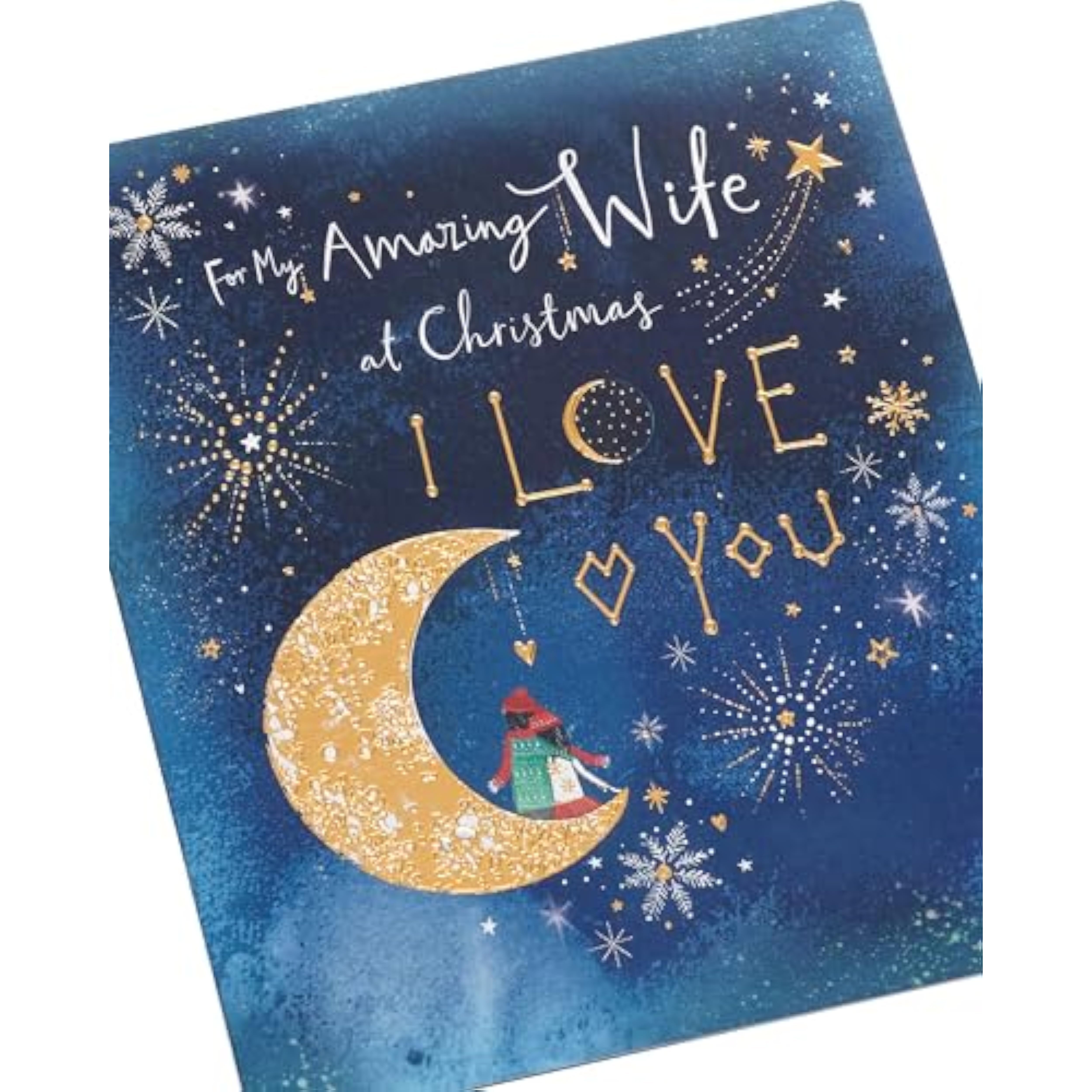 UK Greetings Christmas card for wife featuring a moon design, with festive imagery perfect for holiday greetings.
