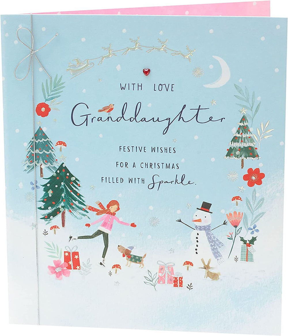 UK Greetings Christmas Icons Granddaughter Christmas Card featuring festive holiday illustrations and heartfelt greeting message.
