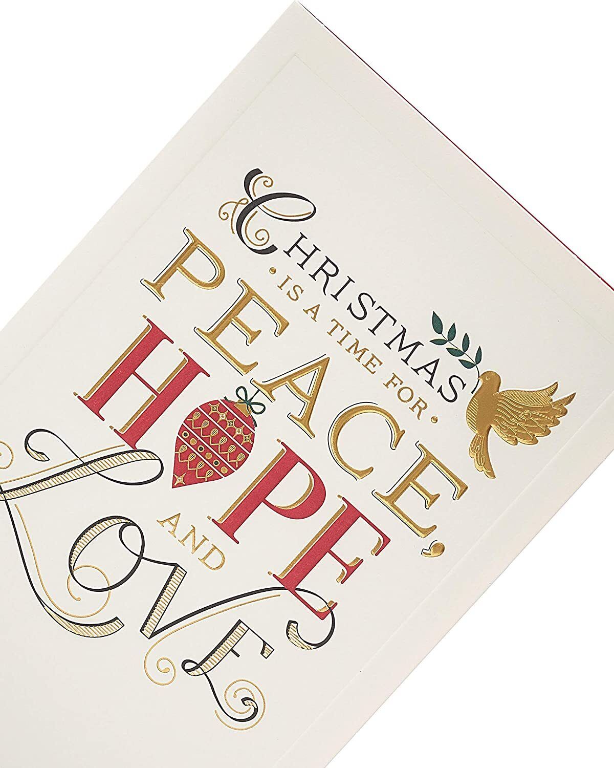 UK Greetings religious Christmas card featuring a peaceful holiday message with festive design and holiday symbols.
