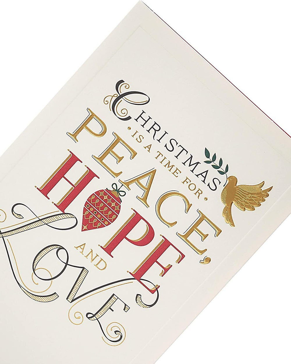 UK Greetings religious Christmas card featuring a peaceful holiday message with festive design and holiday symbols.
