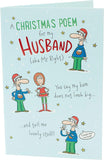 UK Greetings Christmas card featuring a humorous poem for husband, with festive holiday design and cheerful imagery.