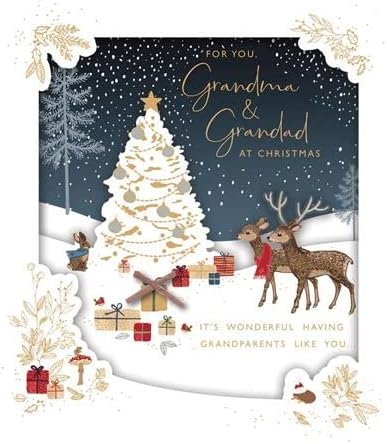 UK Greetings Christmas Scene greeting card featuring Grandma and Grandad with festive holiday design and cheerful Christmas imagery.