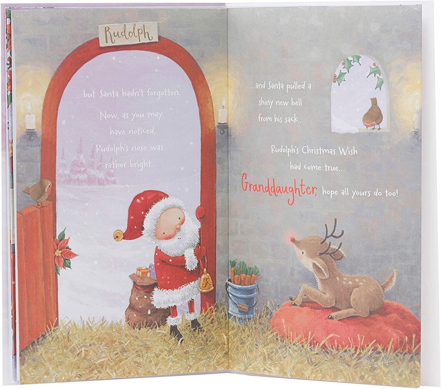 UK Greetings Christmas Story Granddaughter greeting card featuring festive holiday design and heartfelt message for special occasions.