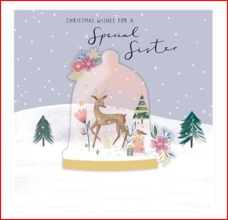 UK Greetings Christmas card with festive design, featuring holiday wishes for a special sister, perfect for Christmas greetings.