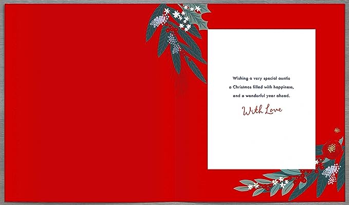 UK Greetings Christmas Wreath Auntie Christmas Card, featuring festive wreath design on greeting card for the holiday season.