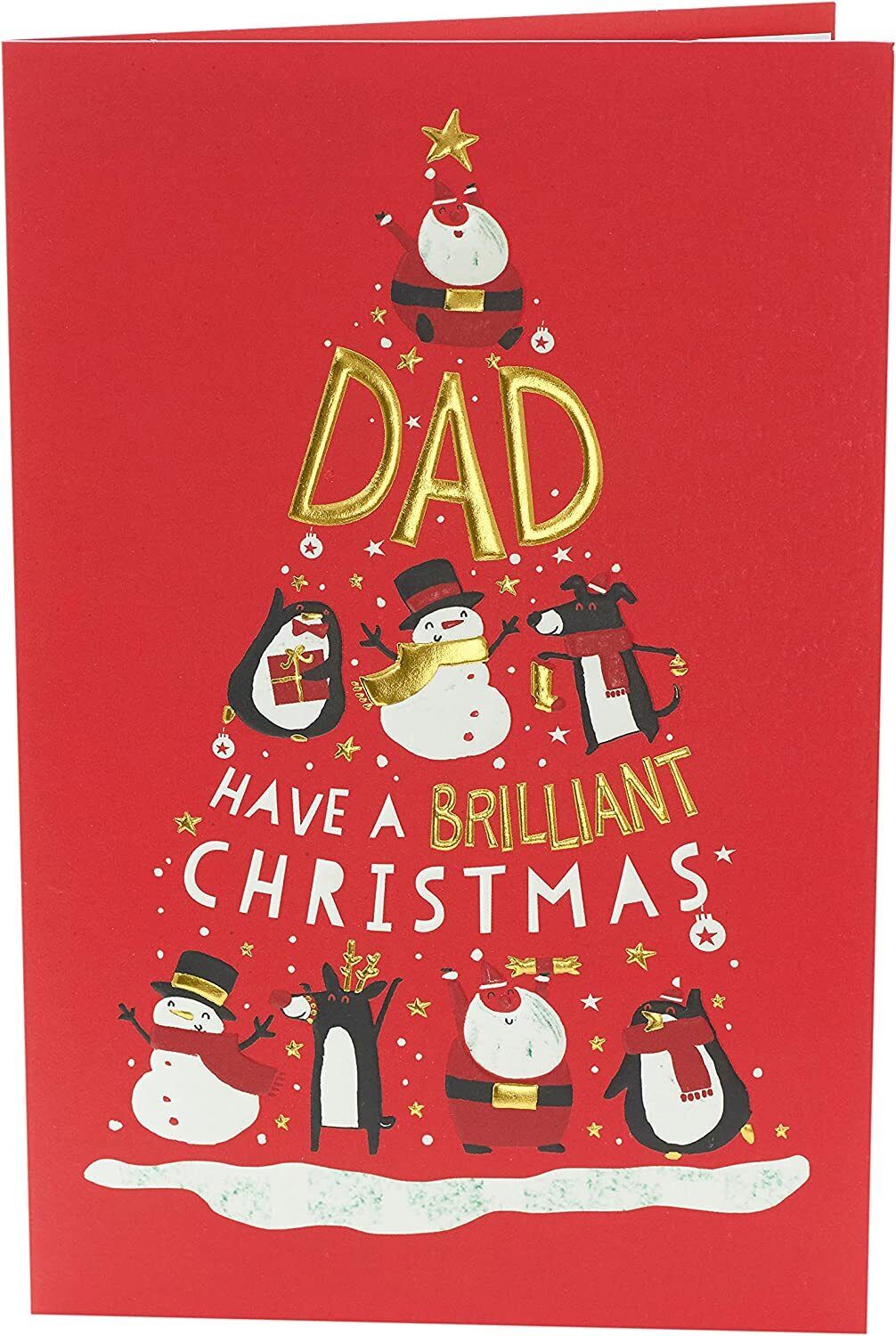 UK Greetings Christmassy Characters Tree Design Dad Christmas Card featuring festive holiday illustrations and cheerful holiday greetings.