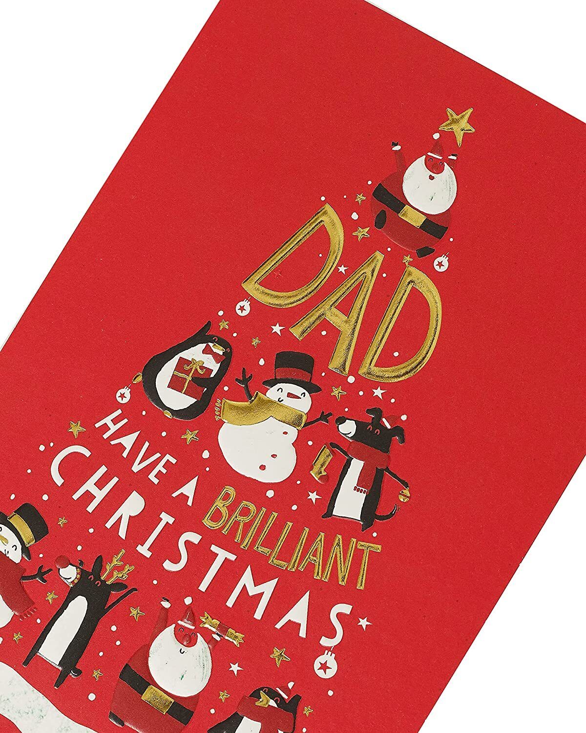 UK Greetings Christmassy Characters Tree Design Dad Christmas Card featuring festive holiday illustrations and cheerful holiday message.