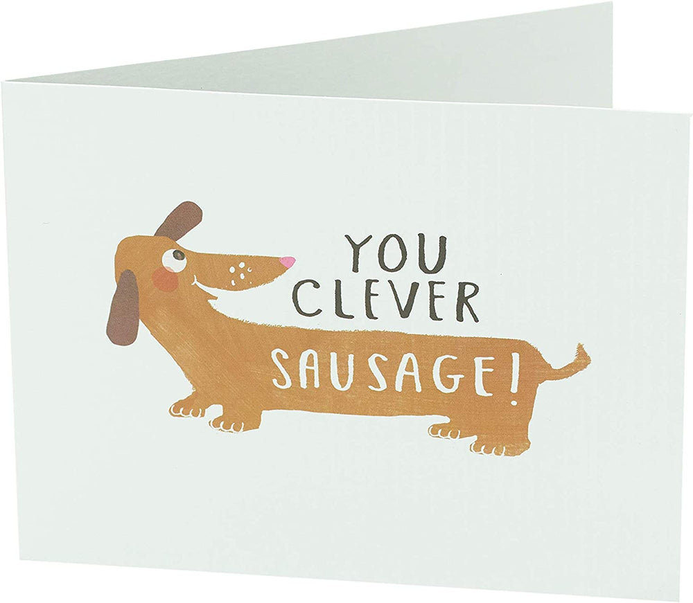 UK Greetings Clever Sausage Congratulations Humour Card featuring a playful illustration and the message "Well Done You!"