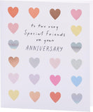UK Greetings colourful hearts anniversary greeting card for friends with bright, loving design and vibrant heart illustrations.