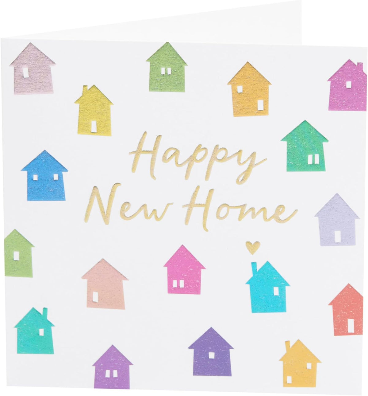 Bright and cheerful UK Greetings greeting card featuring colorful houses design for new home congratulations.