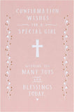UK Greetings religious confirmation greeting card for girls featuring blessings and joyful religious imagery.