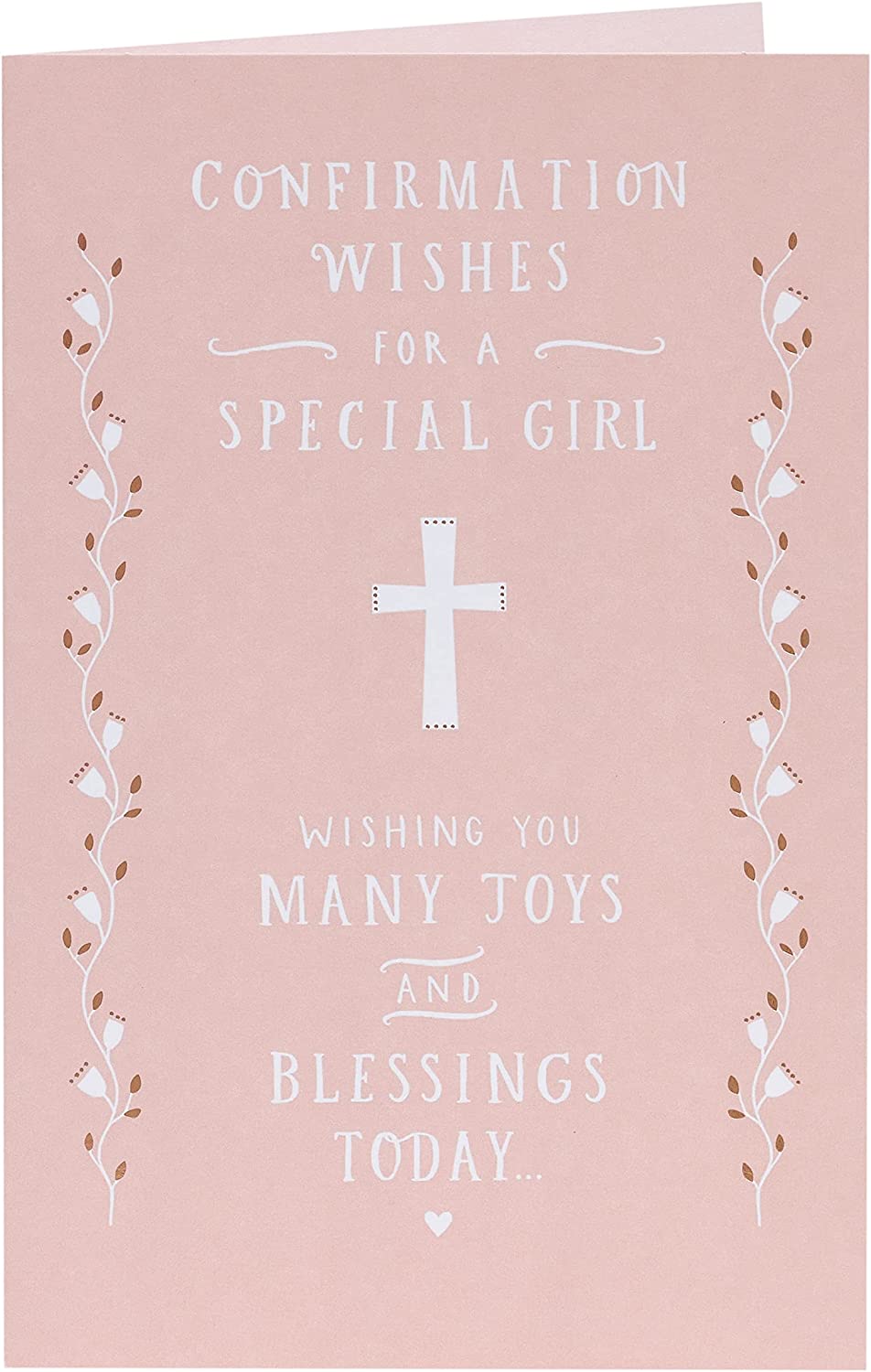 UK Greetings Confirmation religious holy card for girls, featuring blessings and joyful religious imagery.