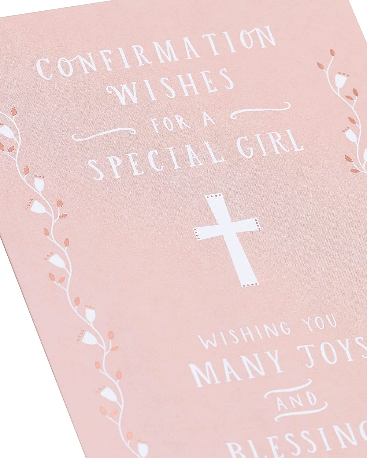UK Greetings religious confirmation greeting card for girls featuring joyful blessings and sacred imagery.