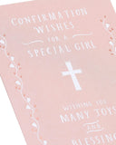 UK Greetings religious confirmation greeting card for girls featuring joyful blessings and sacred imagery.