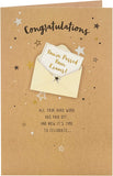 UK Greetings Congratulations on Your Exams card with gold foil finish, featuring celebratory design and elegant details.