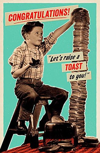 UK Greetings Congratulations Raise a Toast Card featuring colorful toast illustrations, perfect for celebrating special achievements.