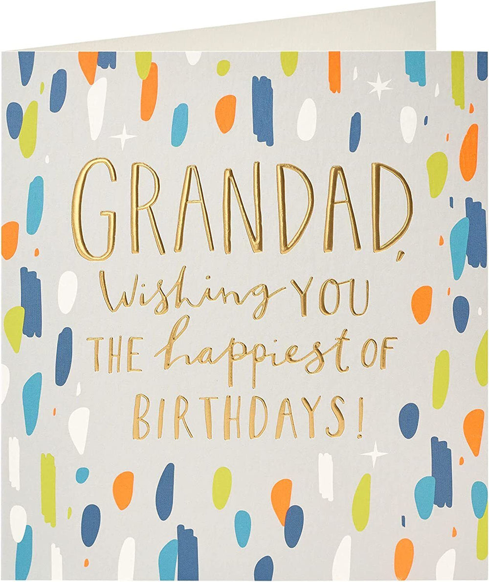 UK Greetings contemporary design Grandad birthday card featuring colorful modern artwork and heartfelt message for special occasions.